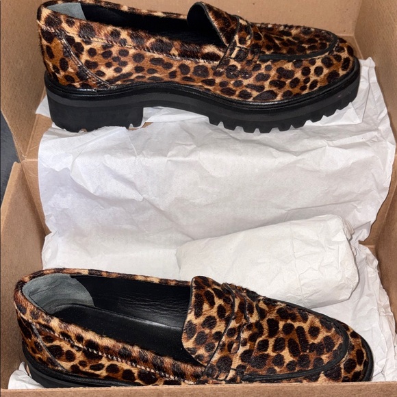 Reformation Shoes - Reformation Leopard Print Penny Loafer Mules - Brown/Black